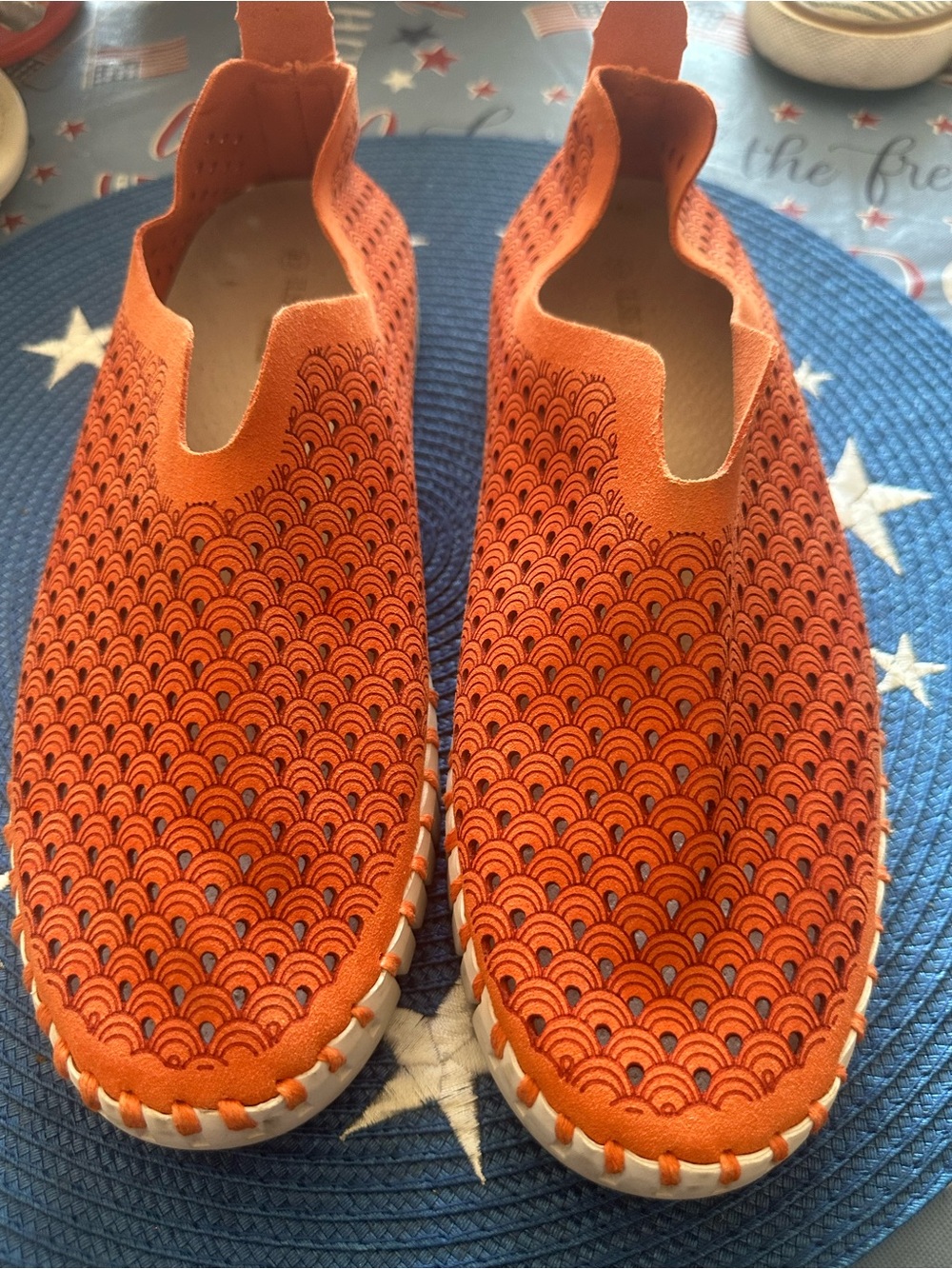 Ilse Jacobsen Orange Patterned Slip-On Moccasins